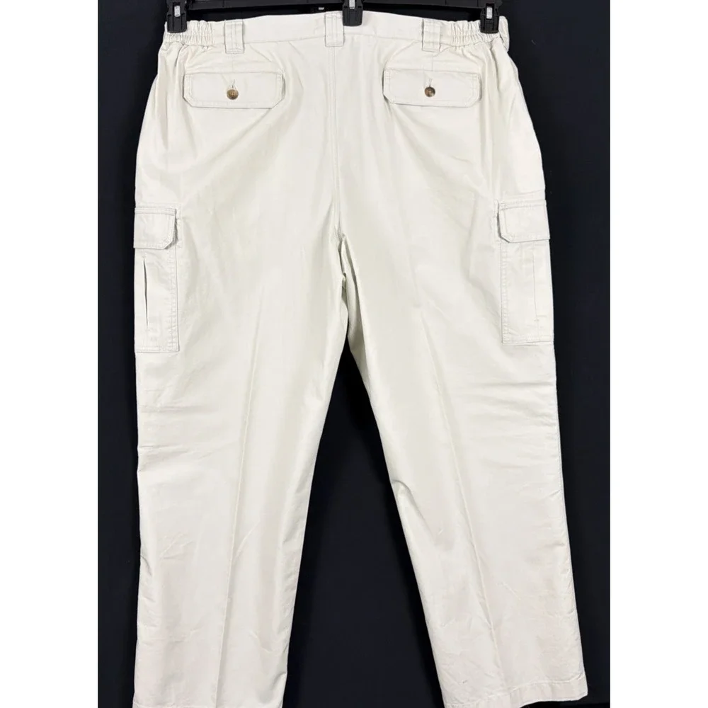 LL Bean Mens Cargo Pants 42x30 Light Khaki Comfort Waist Cotton Utility 191819